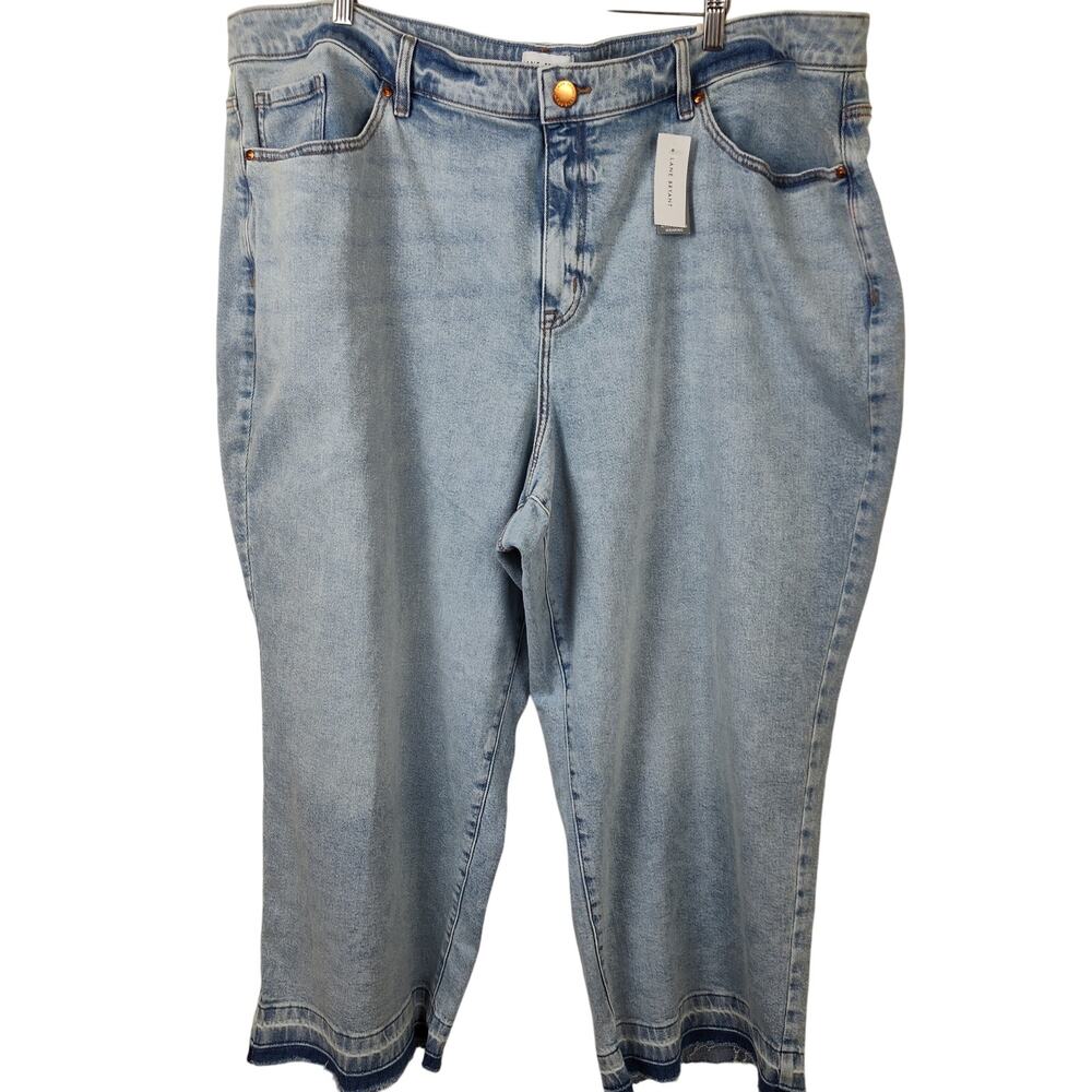 Lane Bryant Wide Leg Jeans Mid Rise Raw Hem Denim Women's Plus Size 26 NWT $80